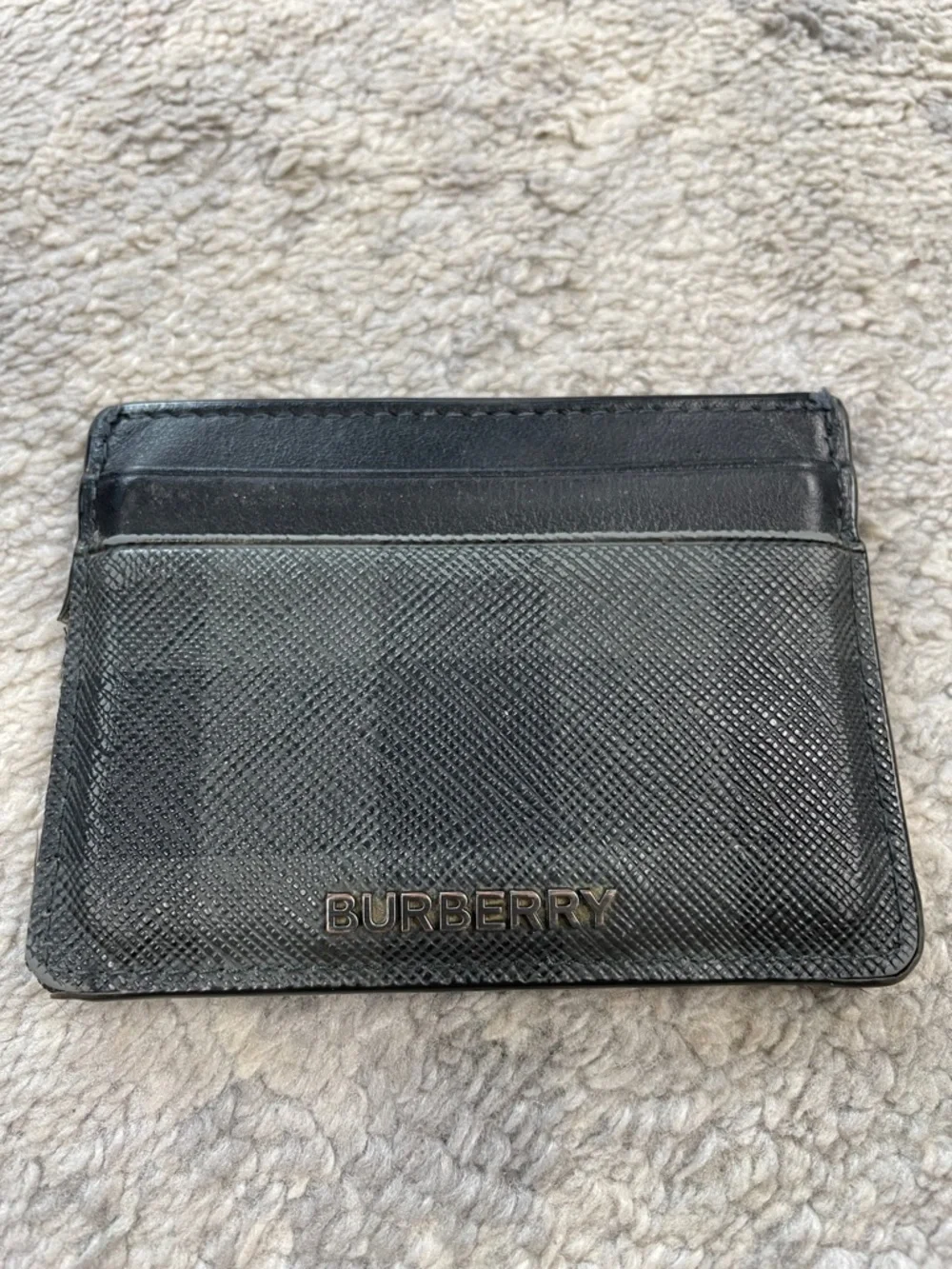 Burberry Sandon Check Leather Card Holder Case Charcoal